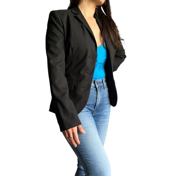 Max Studio Women Black Wool Pinstripe Blazer Jacket, Size 4 - Picture 5 of 17